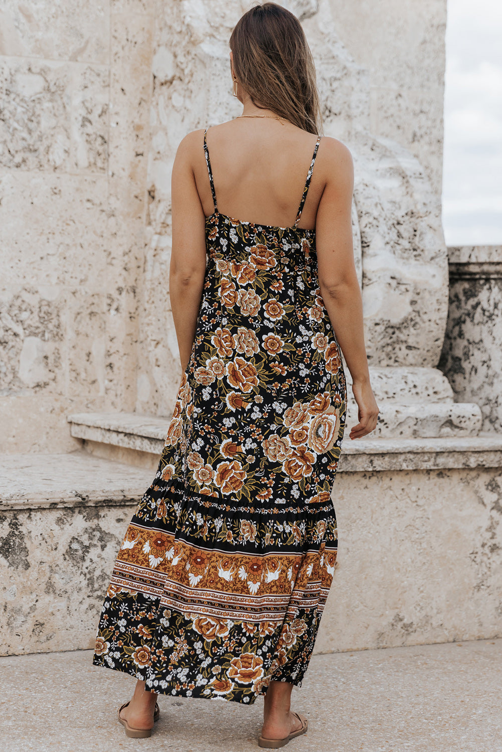 Retro Boho Floral Tassel Tie Maxi Dress