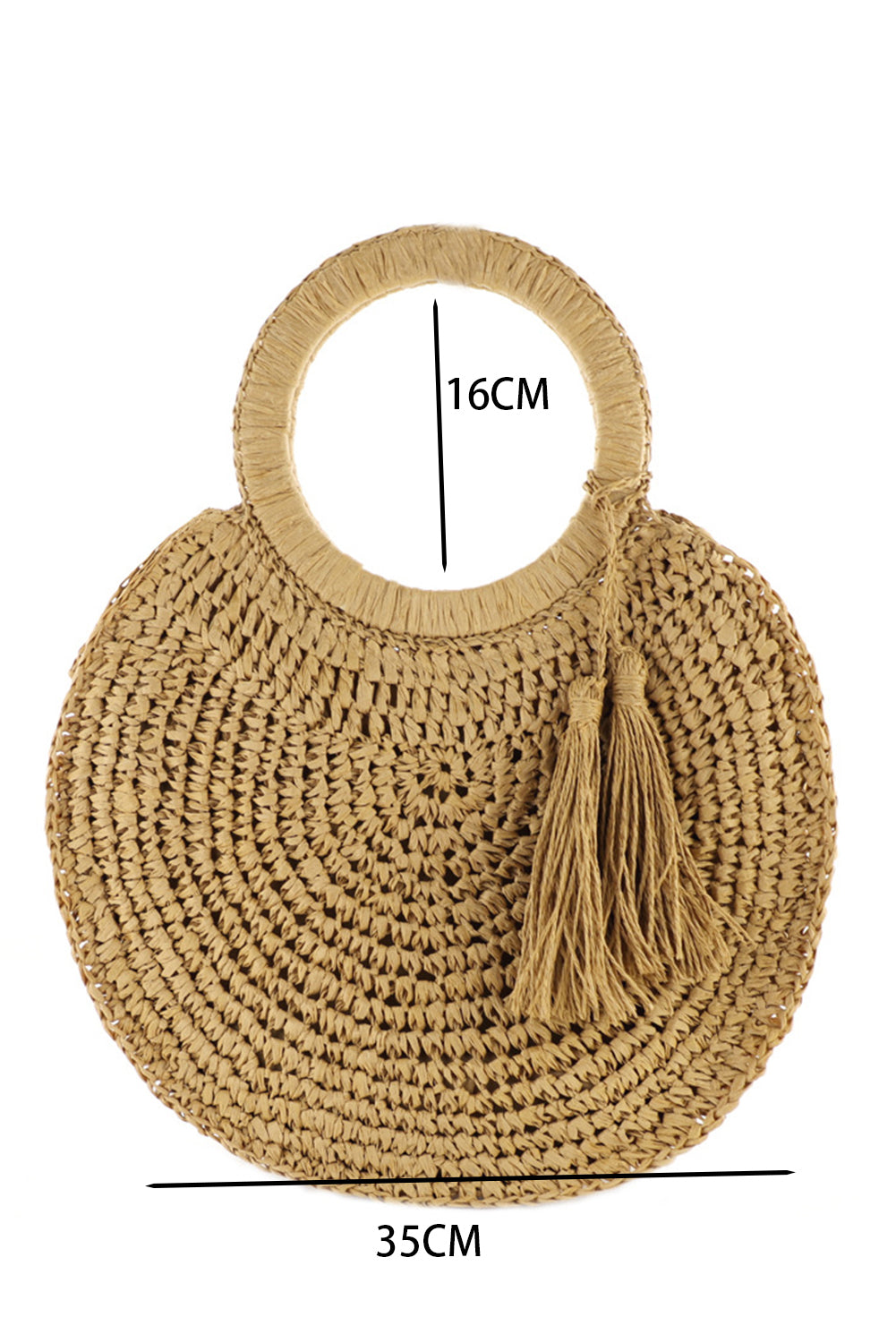 Tassel Braided Round Straw Satchel 35*10*35