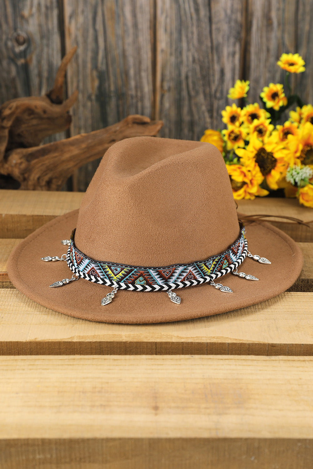 Khaki Silver Dangle Embroidery Decor Classic Jazz Bowler Hat