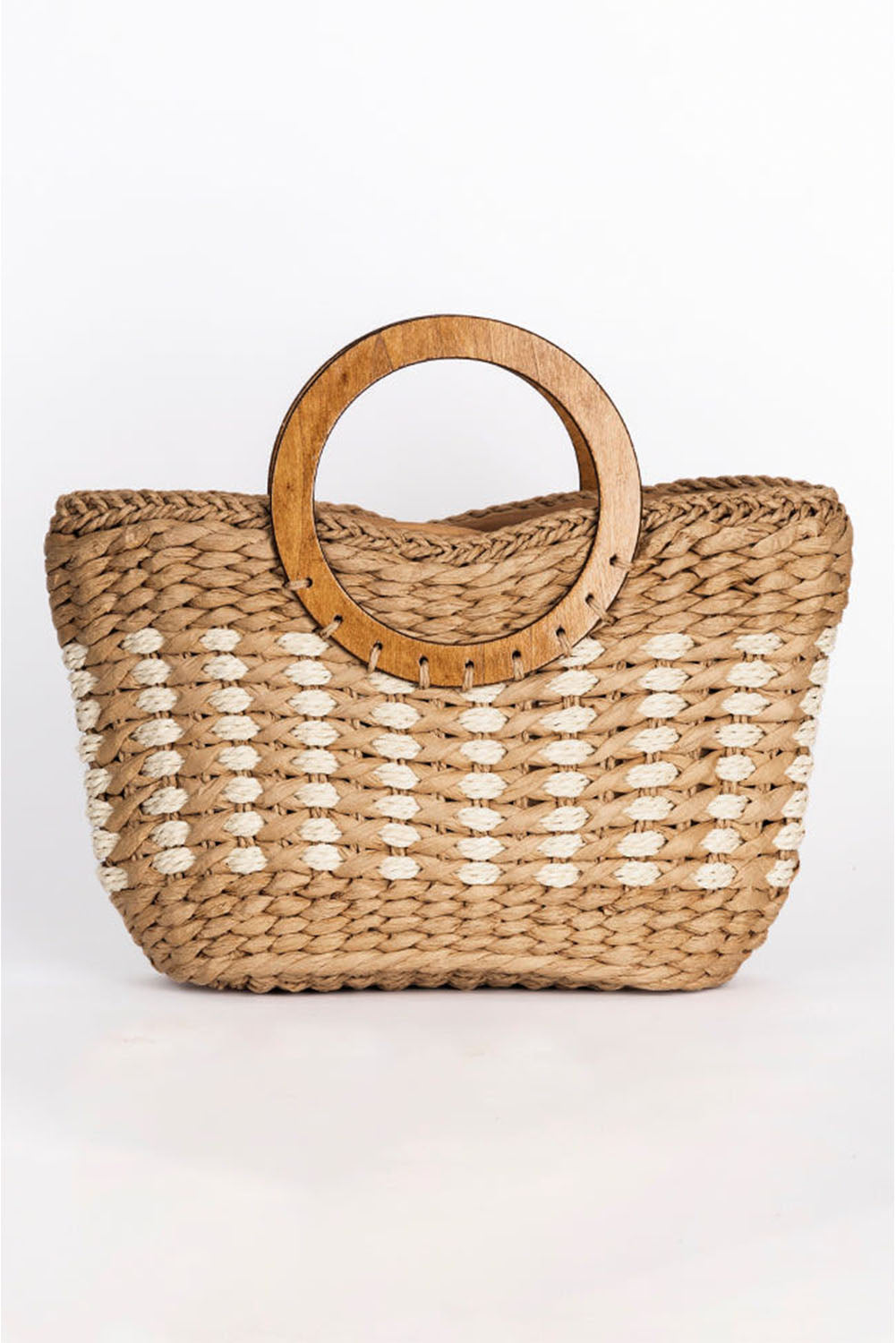 Khaki Round Handle Straw Woven Small Tote 37*12*22cm