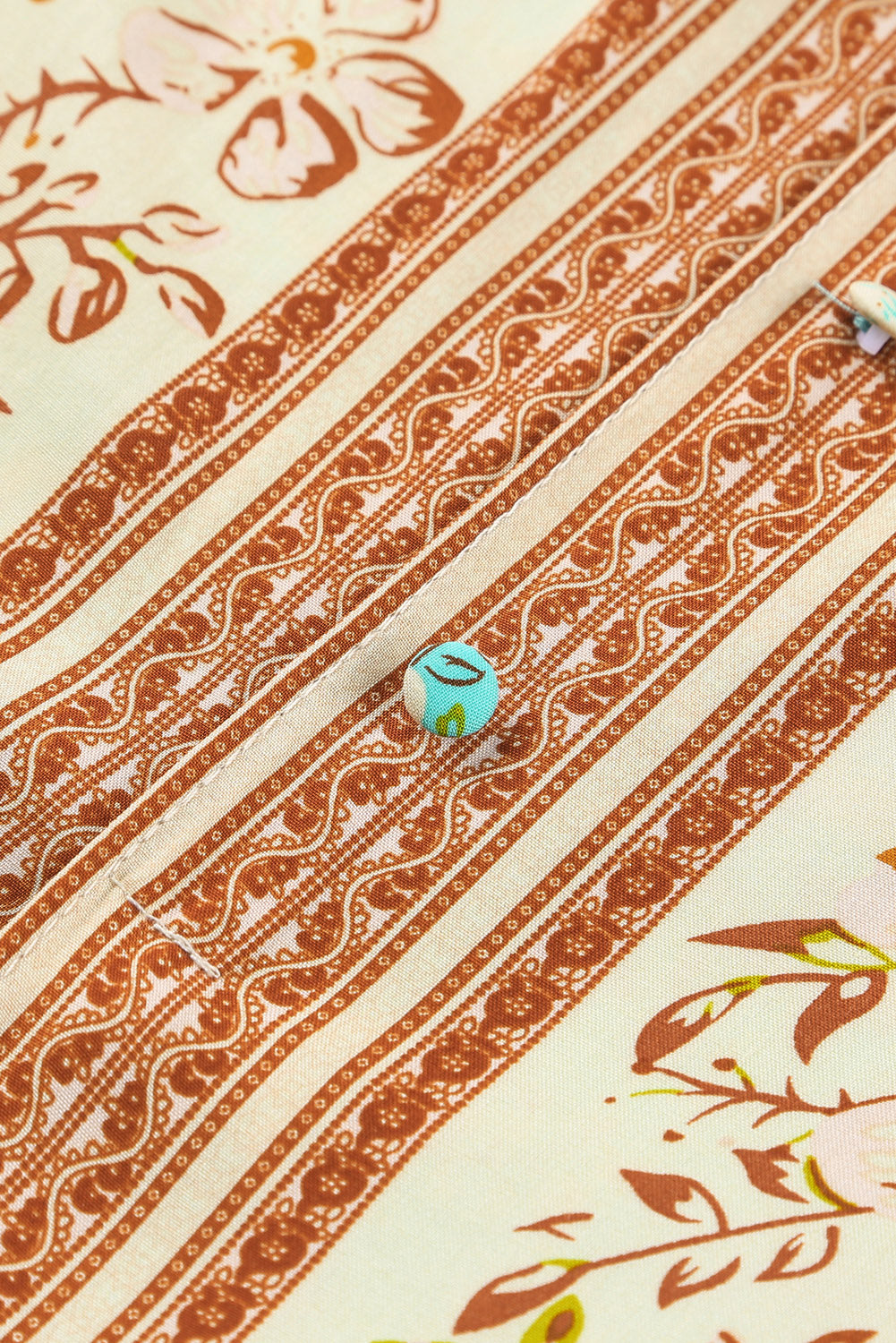 Boho Contrast Color Floral Print Button Slit Maxi Skirt