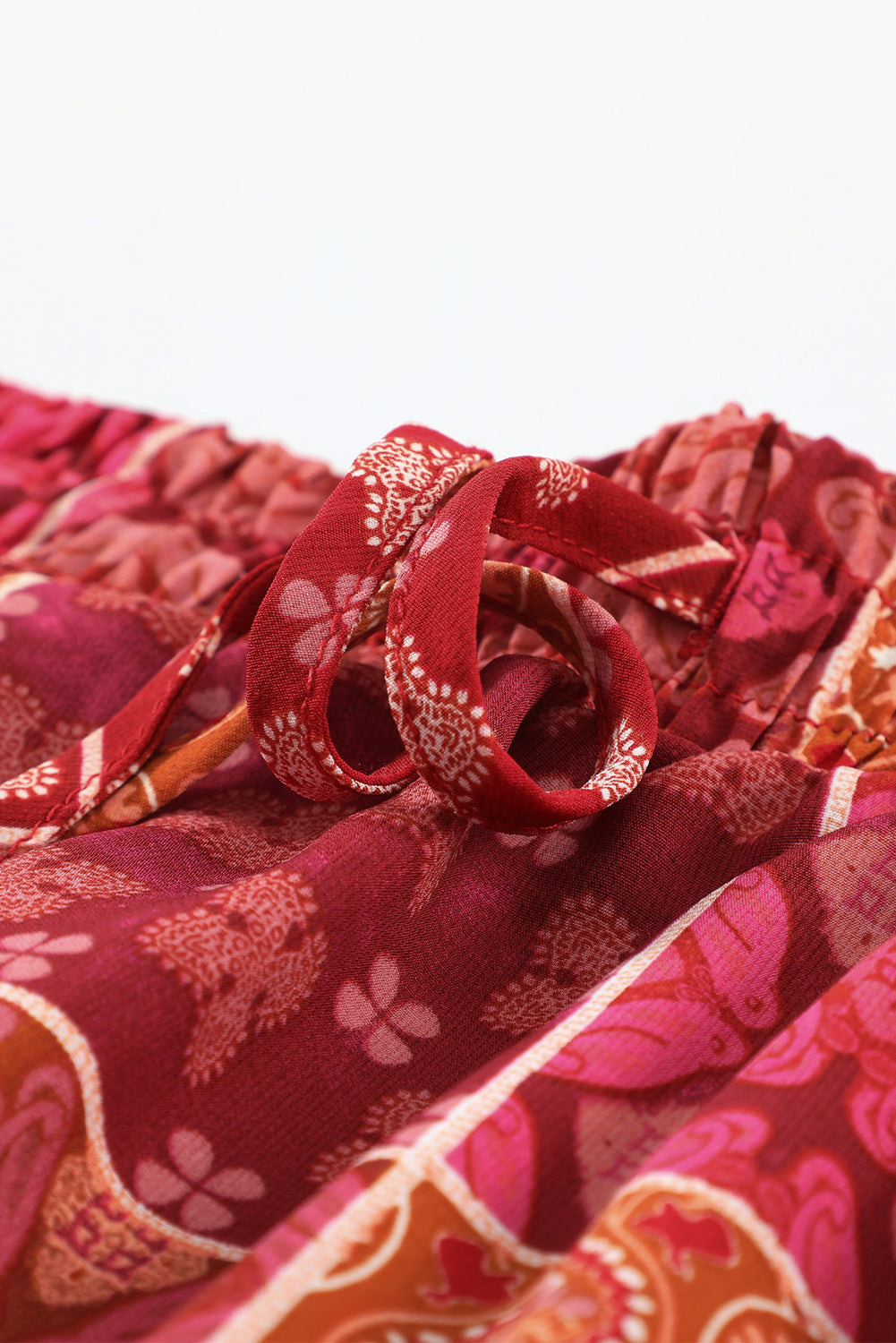 Tiered Paisley Print Pocketed Maxi Skirt