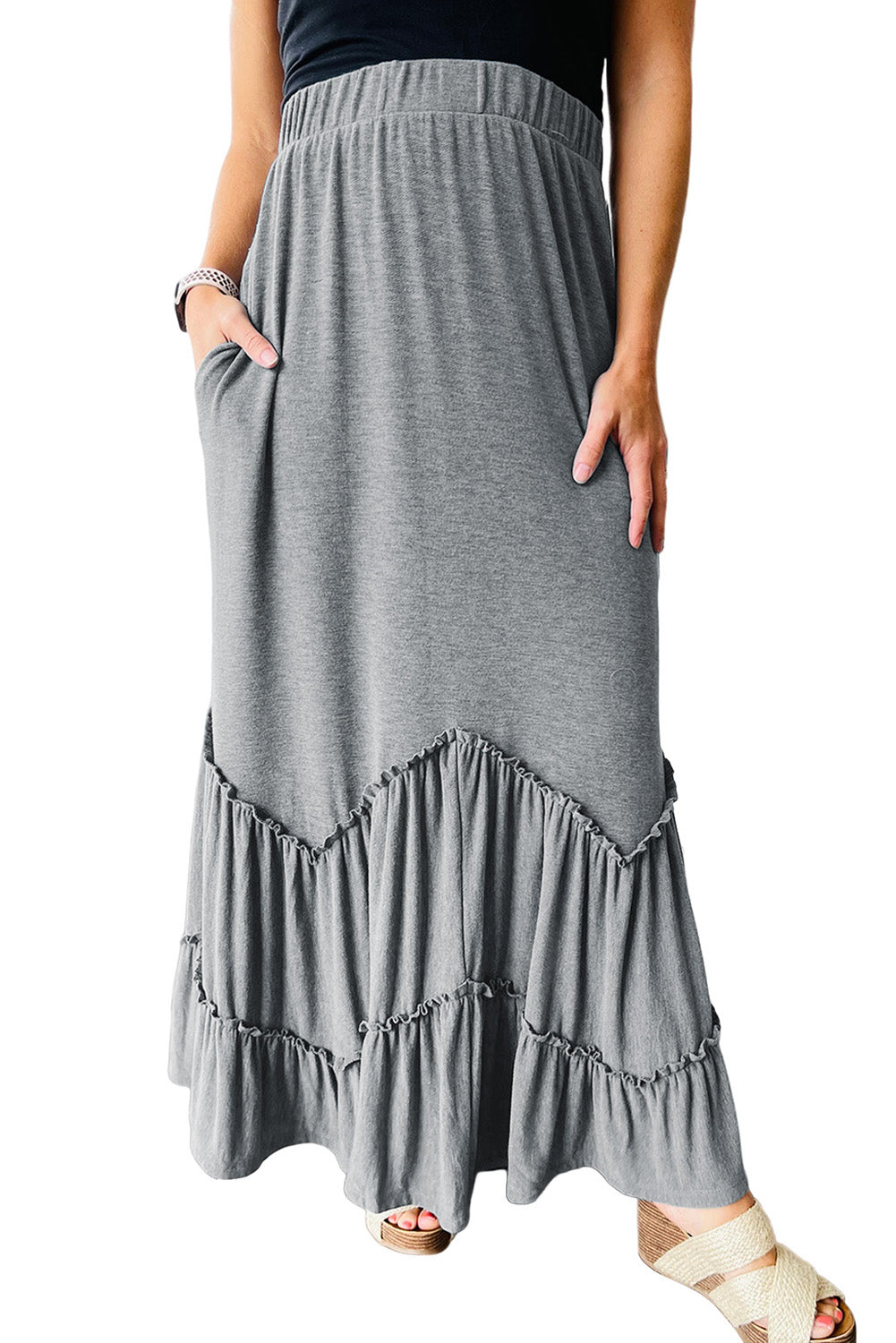 Zig-zag Tiered Maxi Skirt