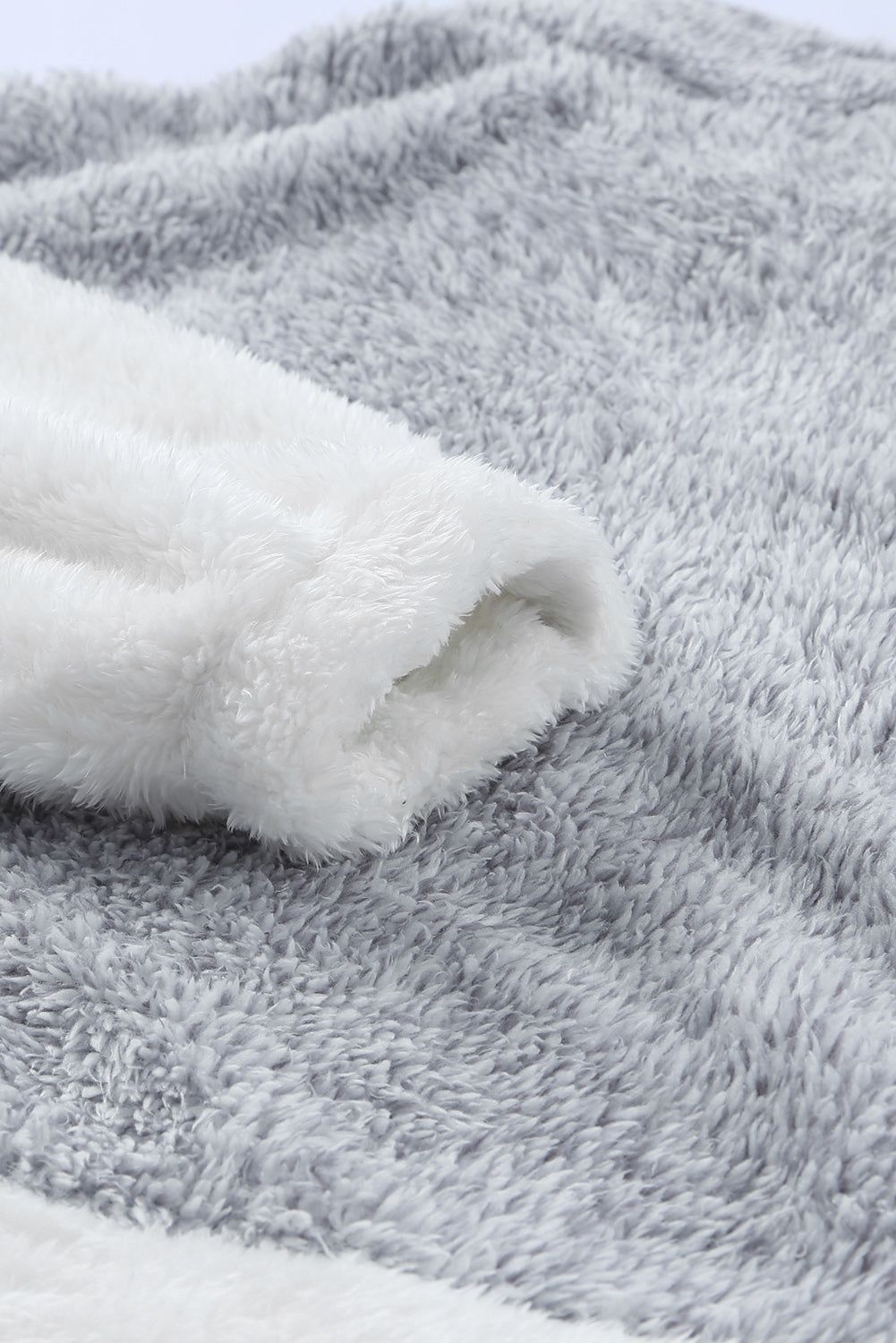 Charcoal White Zip Neck Oversize Fluffy Fleece Pullover