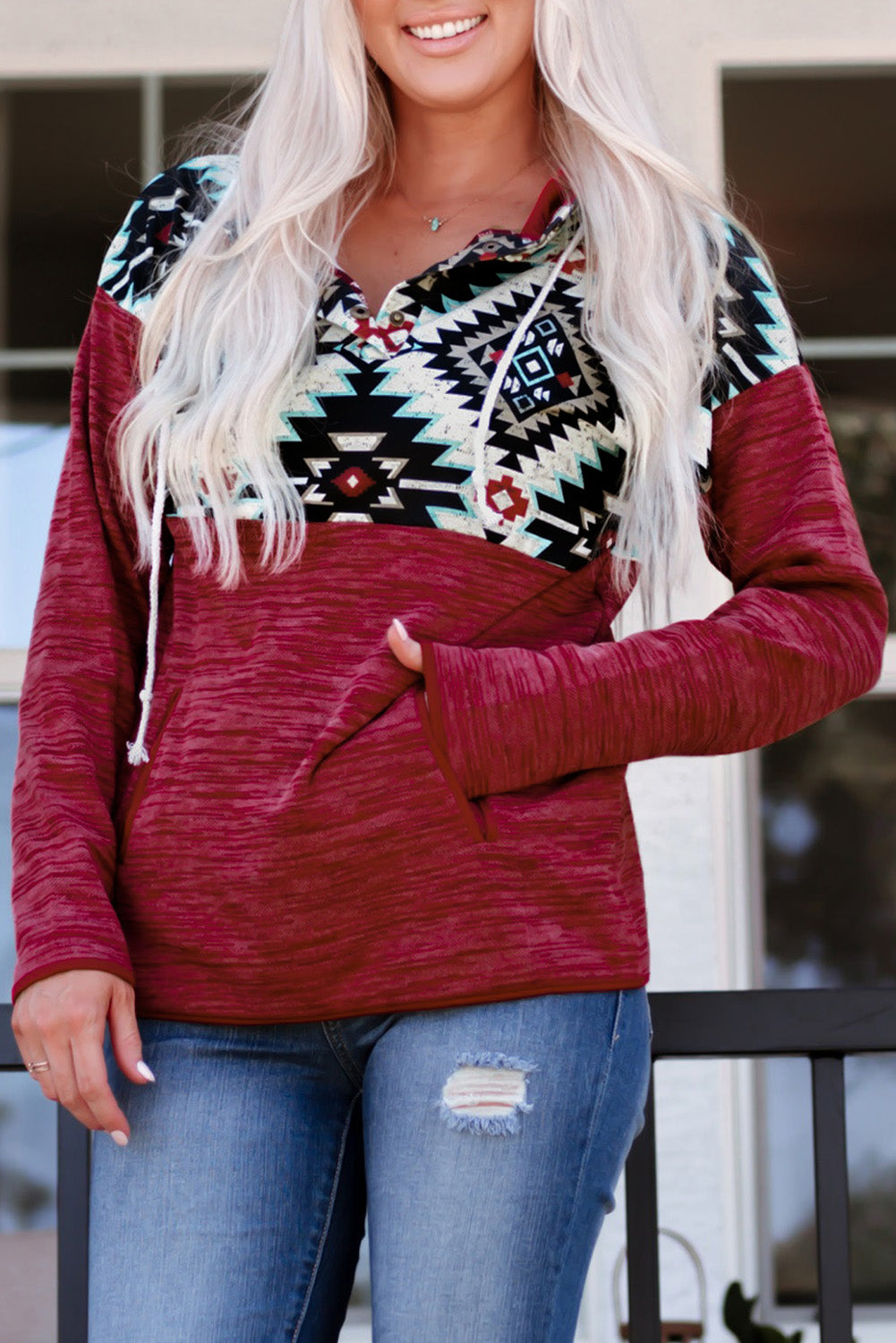 Tribal Geometric Print Hoodies with Pocket