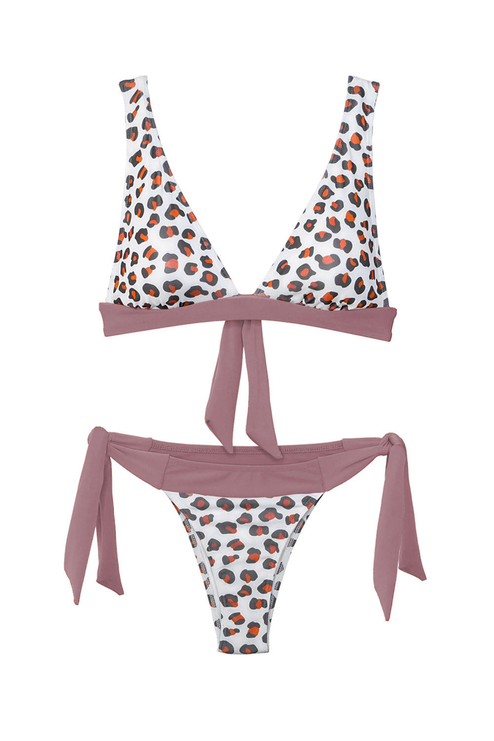 Deep V Neck Leopard Print Bikini with Tied