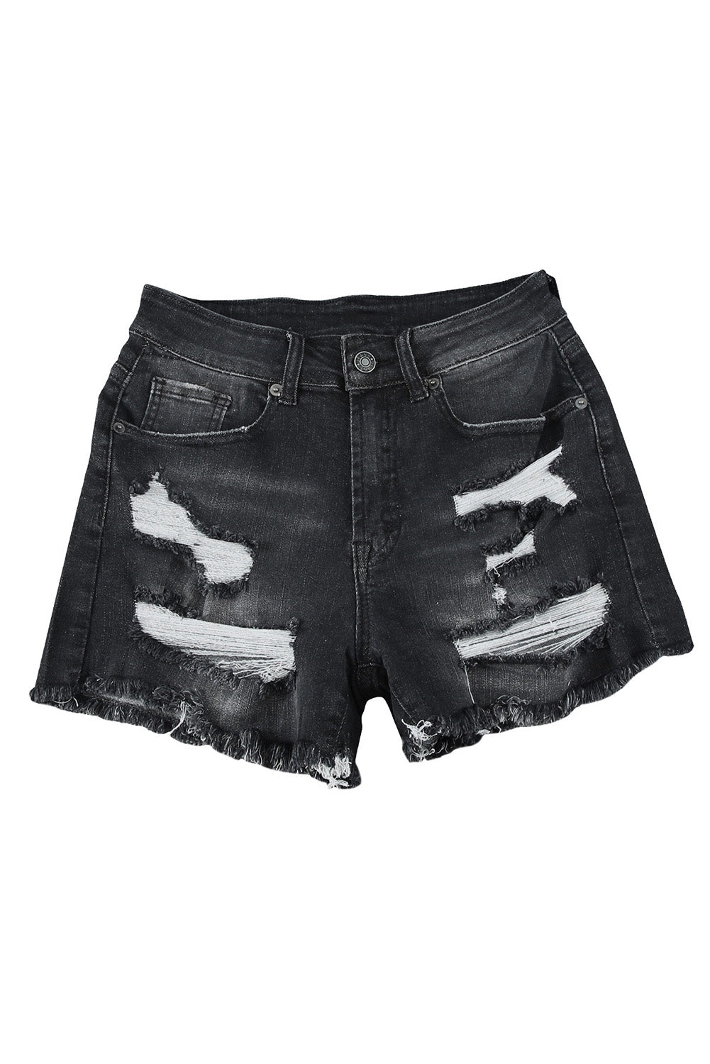 Raw Hem Distressed High Rise Denim Shorts