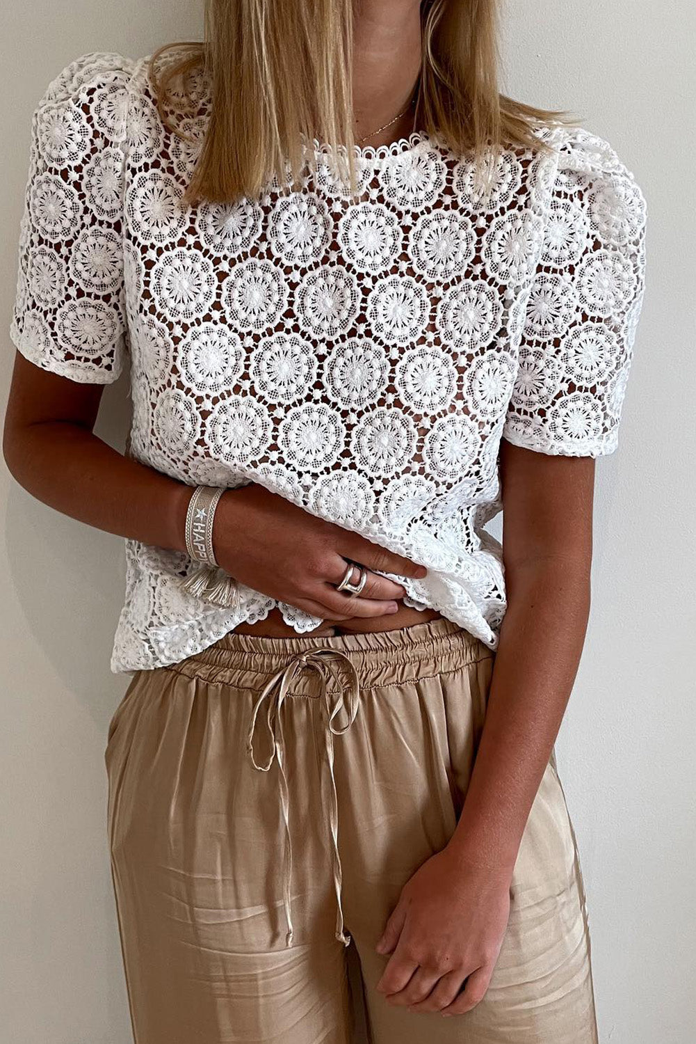 Crochet Lace Hollowed Short Sleeve Top