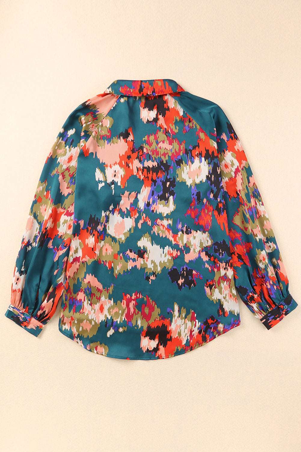 Graffiti Printed V Neck Puff Sleeve Blouse