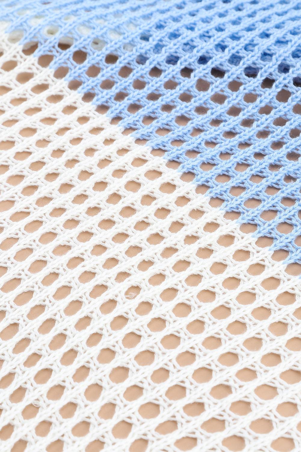 Multicolor Color Block Eyelet Long Sleeve Twisted Back Knit Top