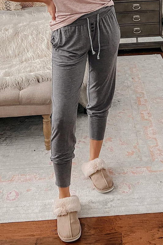 Buttoned Drawstring High Waist Jogger Pants