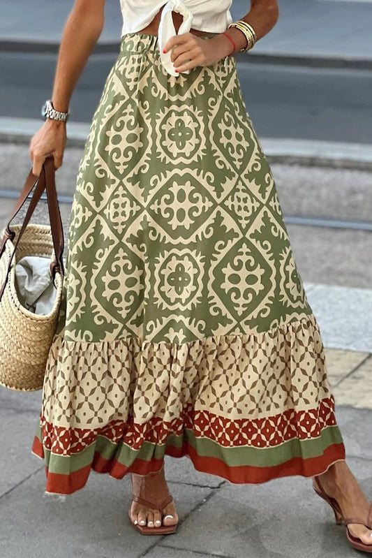 Boho Patchwork Pattern A-line Maxi Skirt