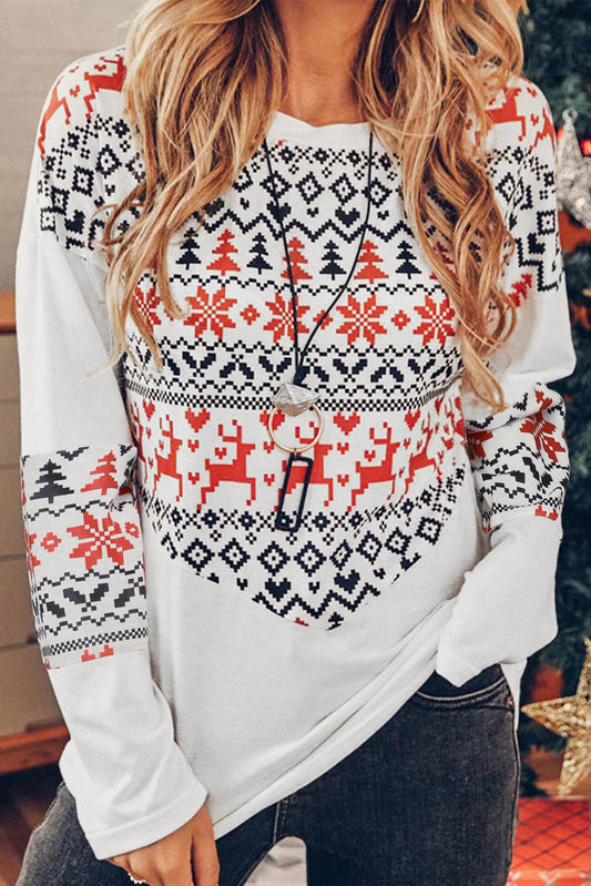 Multicolor Multicolor Christmas Graphic Print Long Sleeve Top