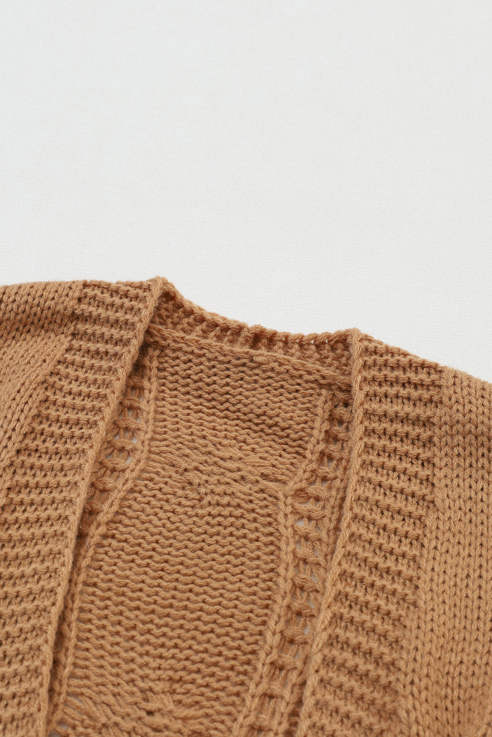 Ribbed Trim Eyelet Cable Knit Cardigan