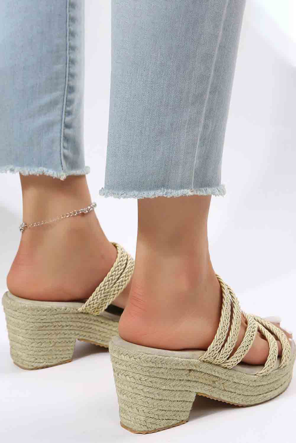 Braided Straps Slip-on Heeled Slippers