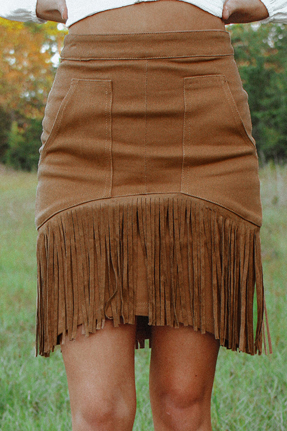 Tassel Zipped Pockets High Waist Mini Skirt