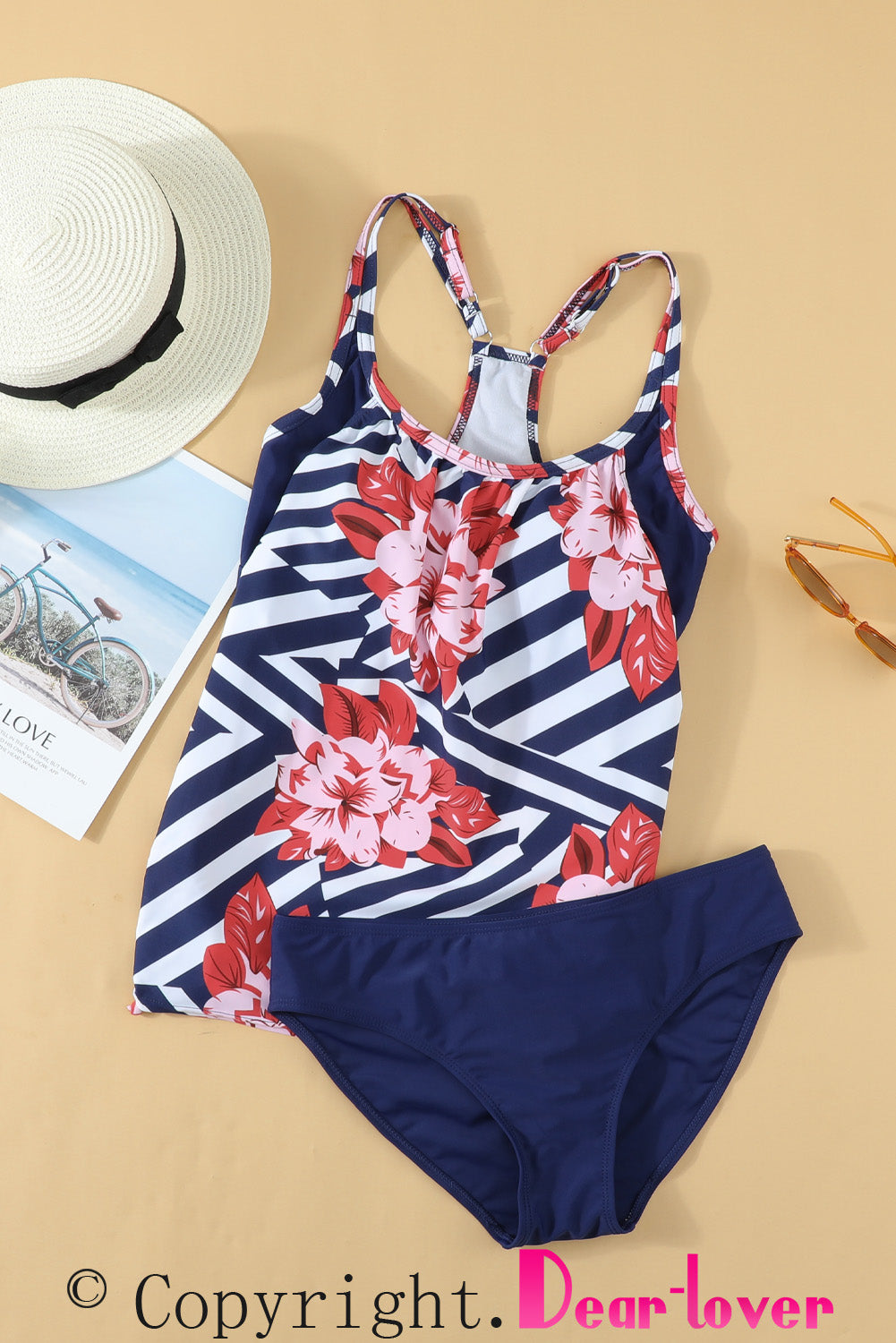 Plants Printed Lined Tankini Swimsuit