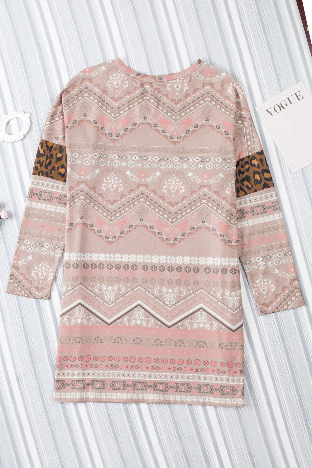 Khaki Khaki Leopard Geometric Color Block Plus Size Mini Dress