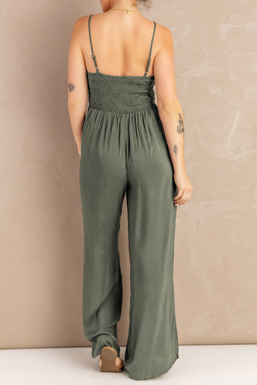 Knotted Hollow-out Front Sleeveless Wide Leg Jumpsuit