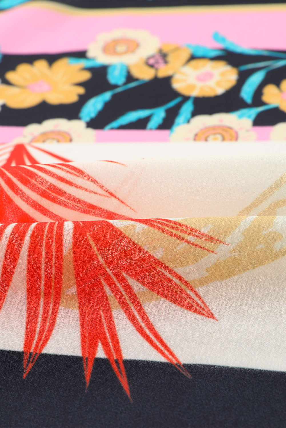 Bohemian Patchwork Print Drawstring Puff Sleeve Kimono