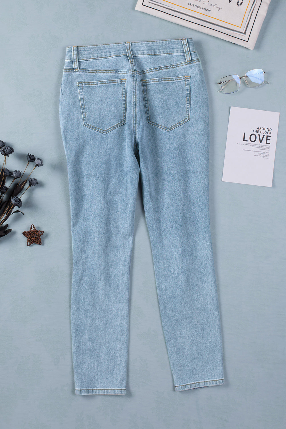 Light Wash Distressed Straight Jeans