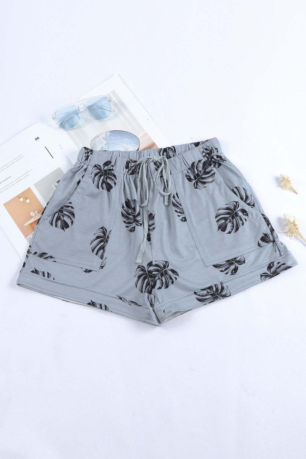 Print Drawstring Casual Elastic Waist Pocketed Shorts