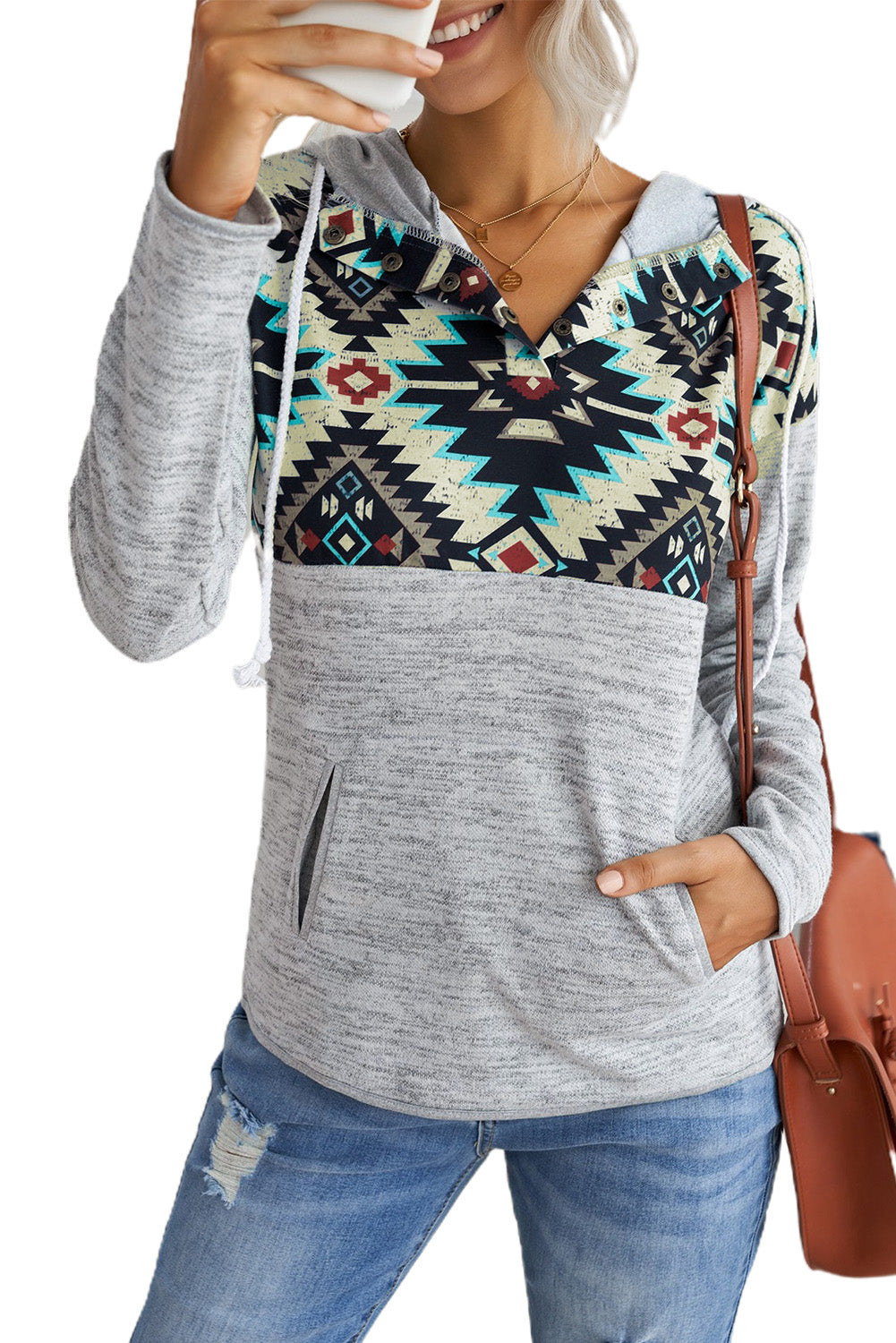 Tribal Geometric Print Hoodies with Pocket