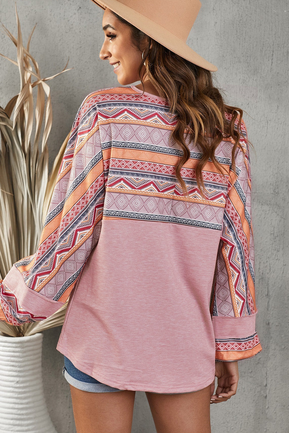 Geometric Print Raglan Sleeve Blouse