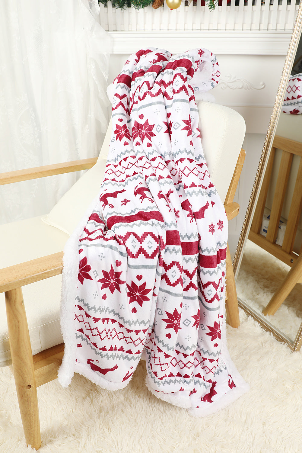 Multicolor Christmas Elk Geometric Knit Flannel Blanket 127*152cm