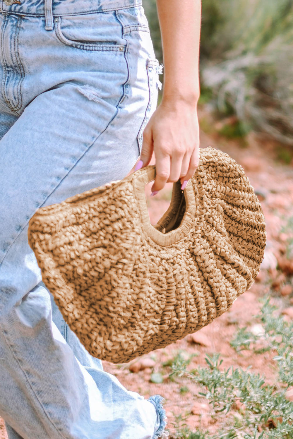 Semi-circle Braided Straw Bag 46*5*30cm