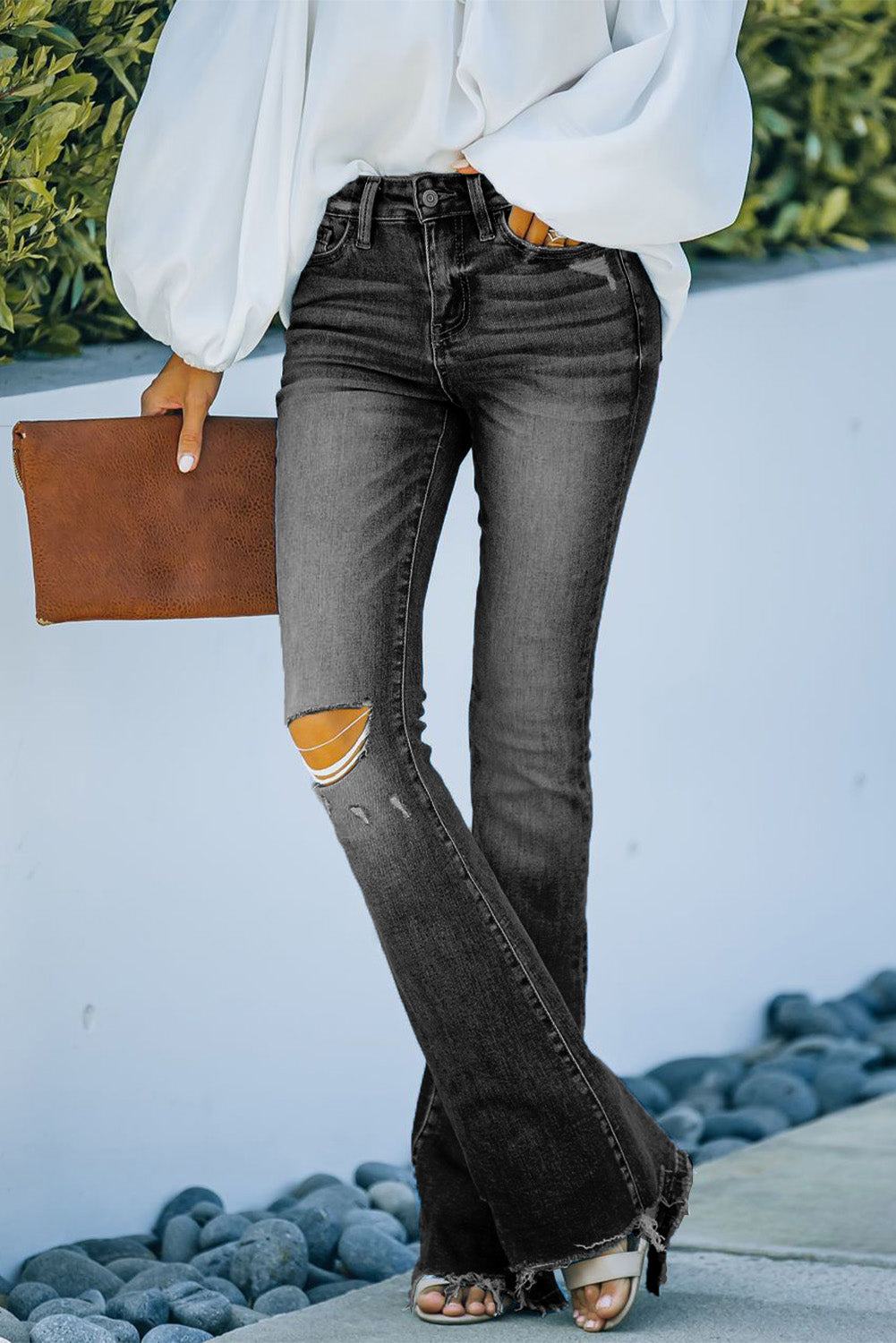 High Rise Distressed Flared Jeans