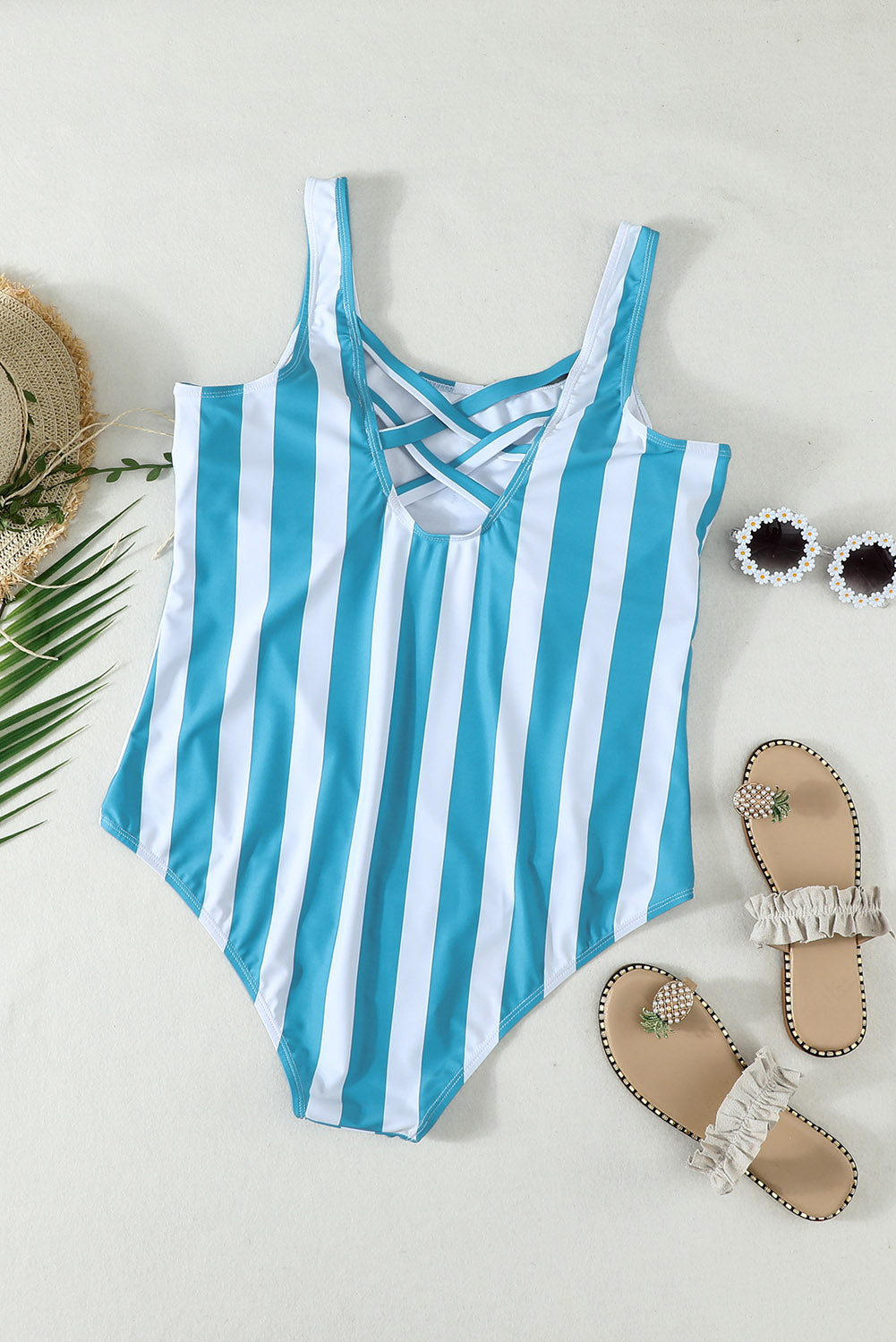 Floral Print Criss Cross U-neck One-piece Swimsuit