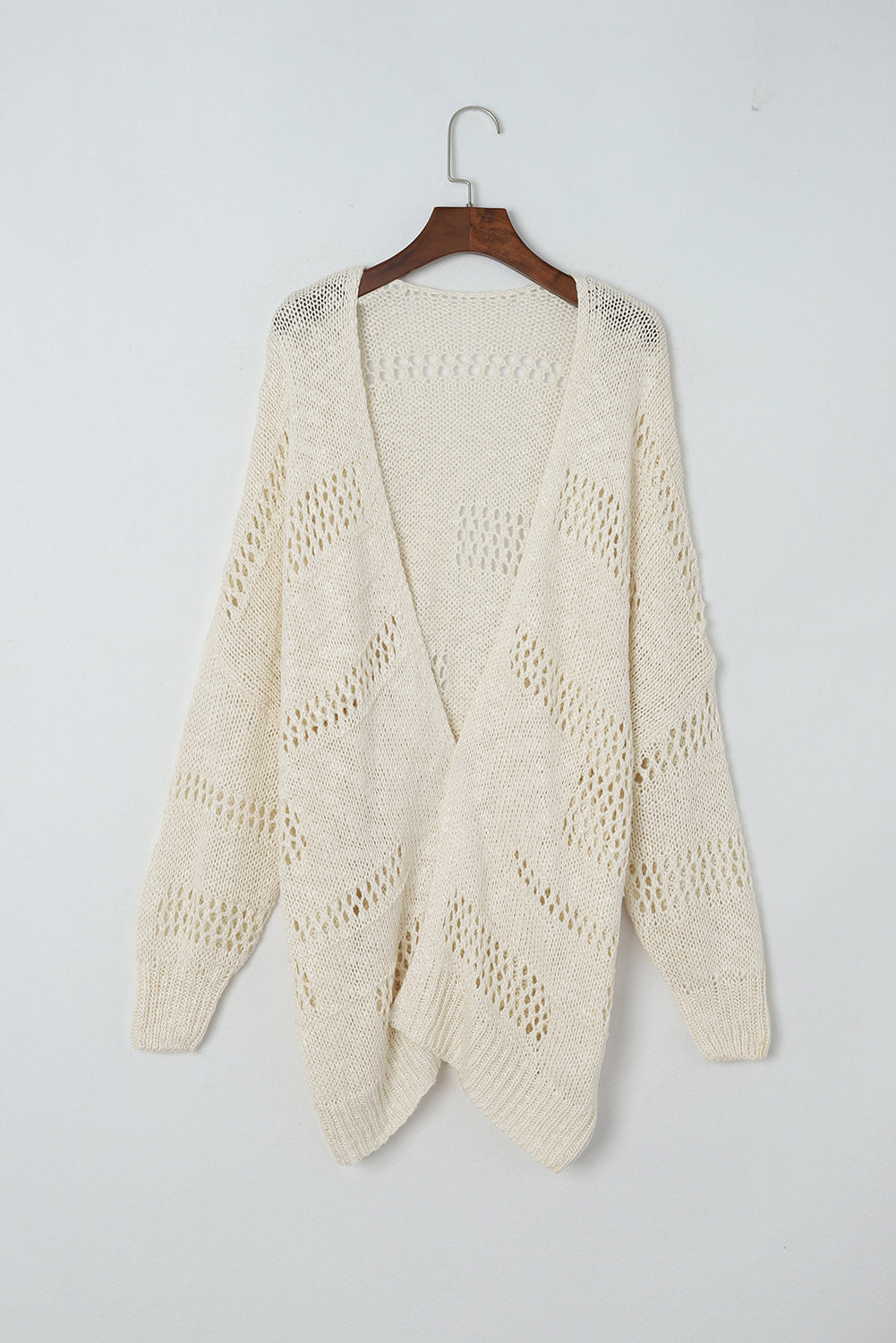 Pink Casual Hollowed Knit Dolman Sleeve Cardigan