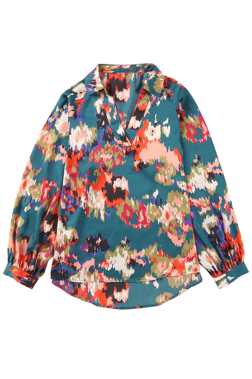 Graffiti Printed V Neck Puff Sleeve Blouse