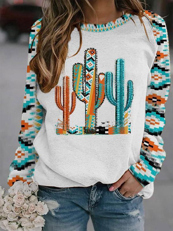 Geometric Pattern Round Neck Short Long Sleeve Sweater