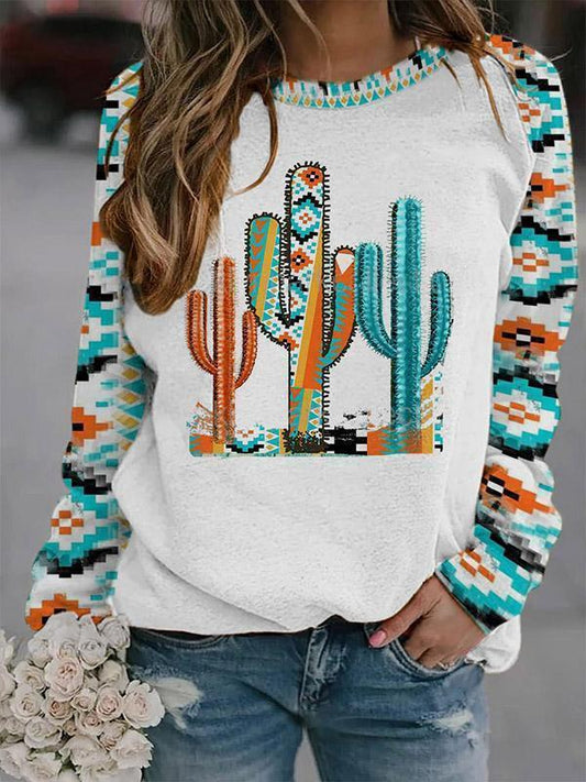 Geometric Pattern Round Neck Short Long Sleeve Sweater