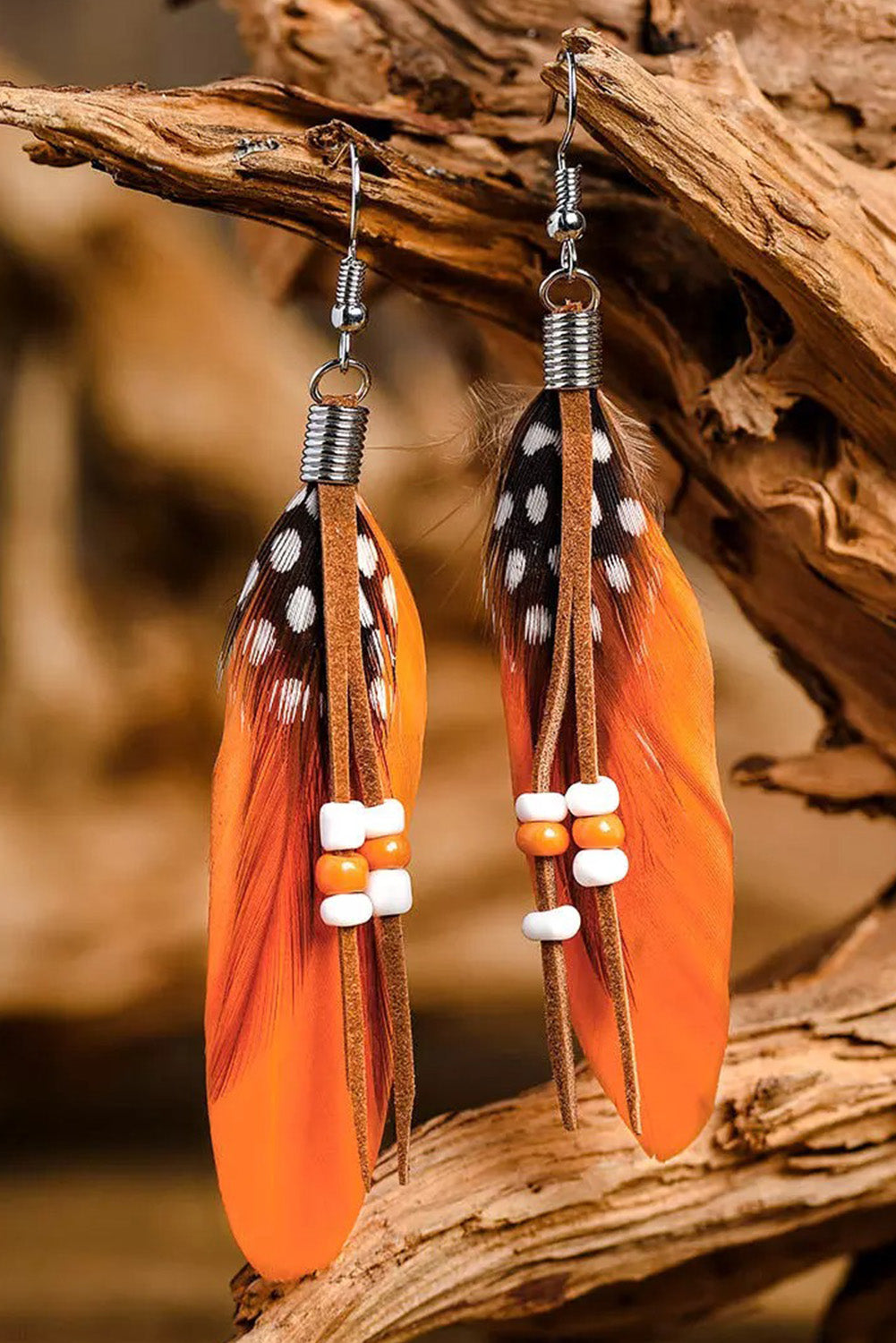 Rice Bead Long Peacock Feather Earrings