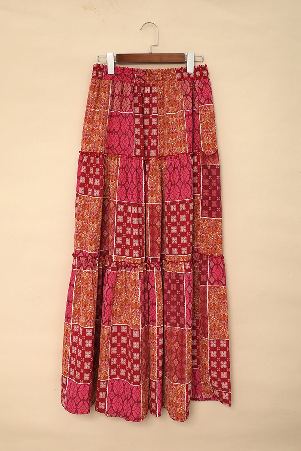 Tiered Paisley Print Pocketed Maxi Skirt