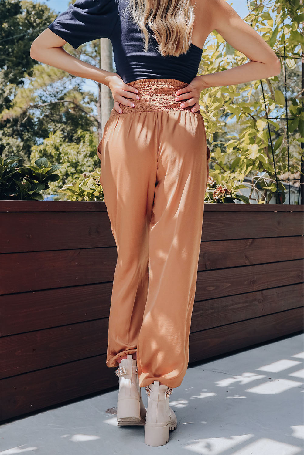 High Smocked Waist Joggers