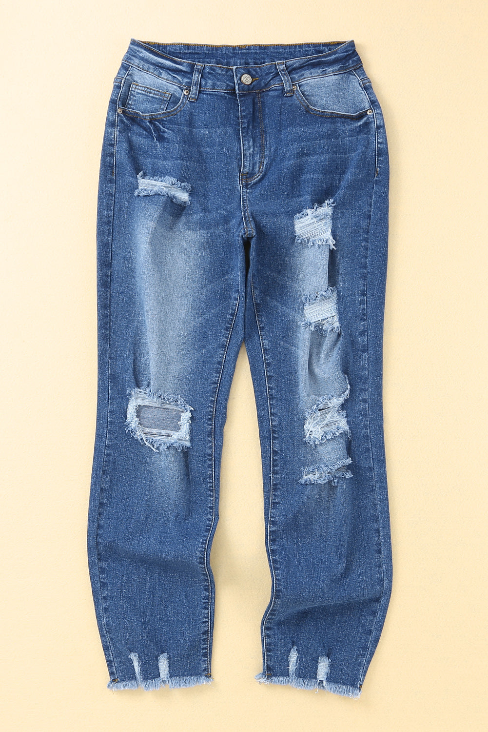 Distressed Straight Leg High Waist Jeans