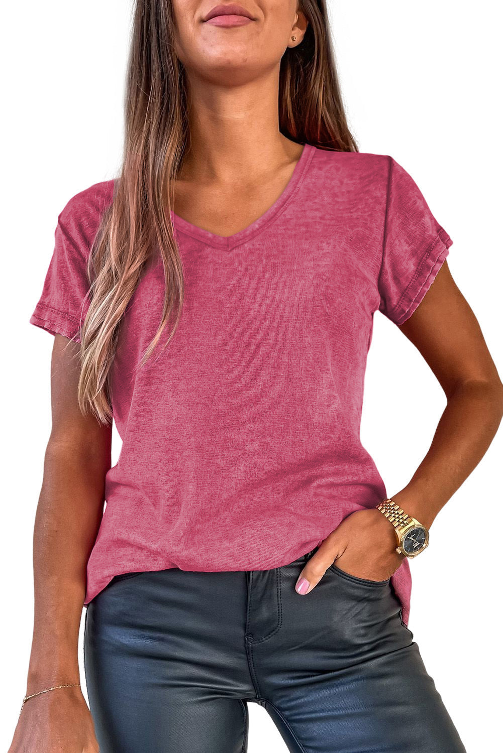 Mineral Washed V Neck Short Sleeve T Shirt