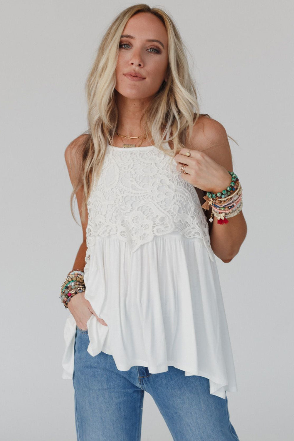 Lace Splicing Flowy Tank Top