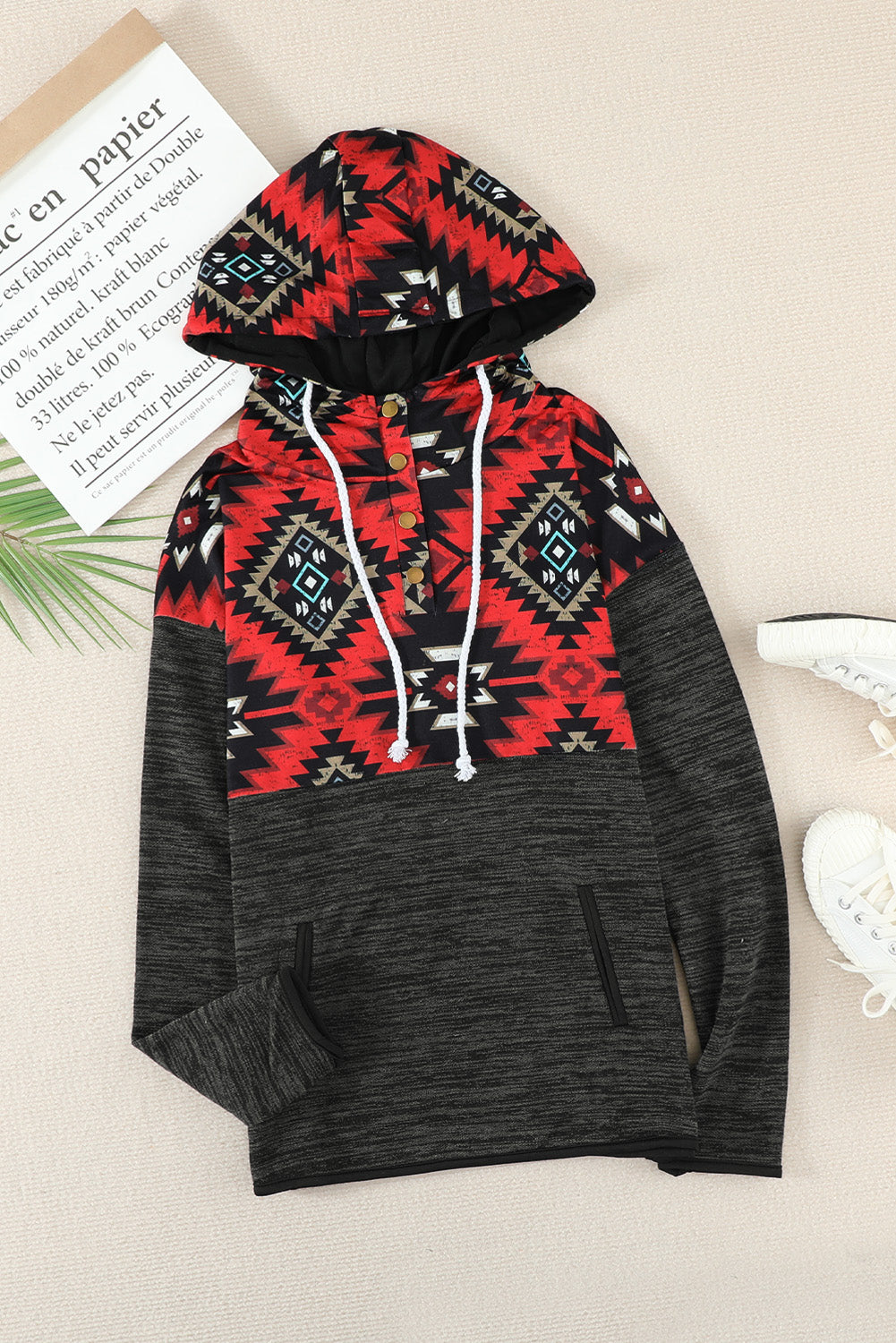 Tribal Geometric Print Hoodies with Pocket