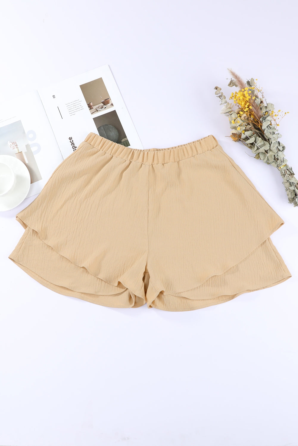 Khaki Ruffle Layered High Waist Flowy Shorts