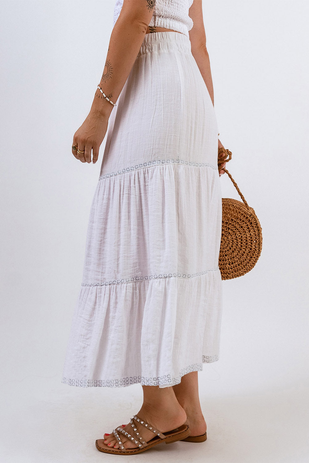 Tiered Lace Crochet High Waist Maxi Skirt