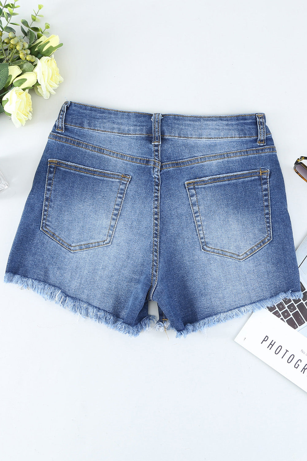 Raw Hem Distressed High Rise Denim Shorts