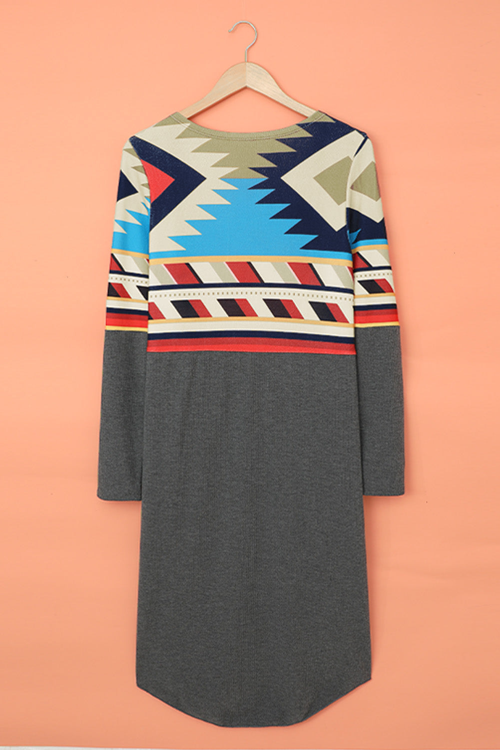 Tribal Printed Open Front Long Cardigan