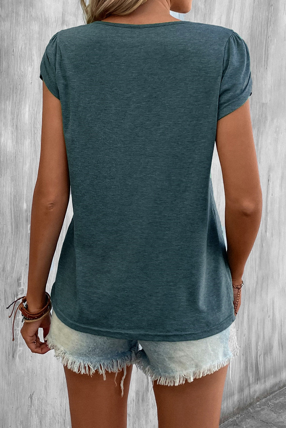 Green Strappy V Neck Overlap Short Sleeve Top