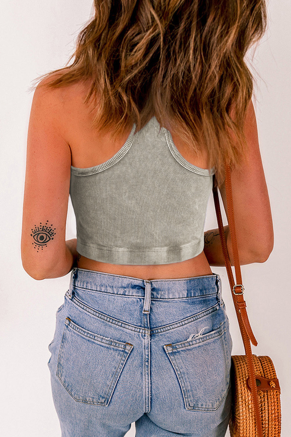 Pink Ribbed Mineral Wash Racerback Cropped Tank Top