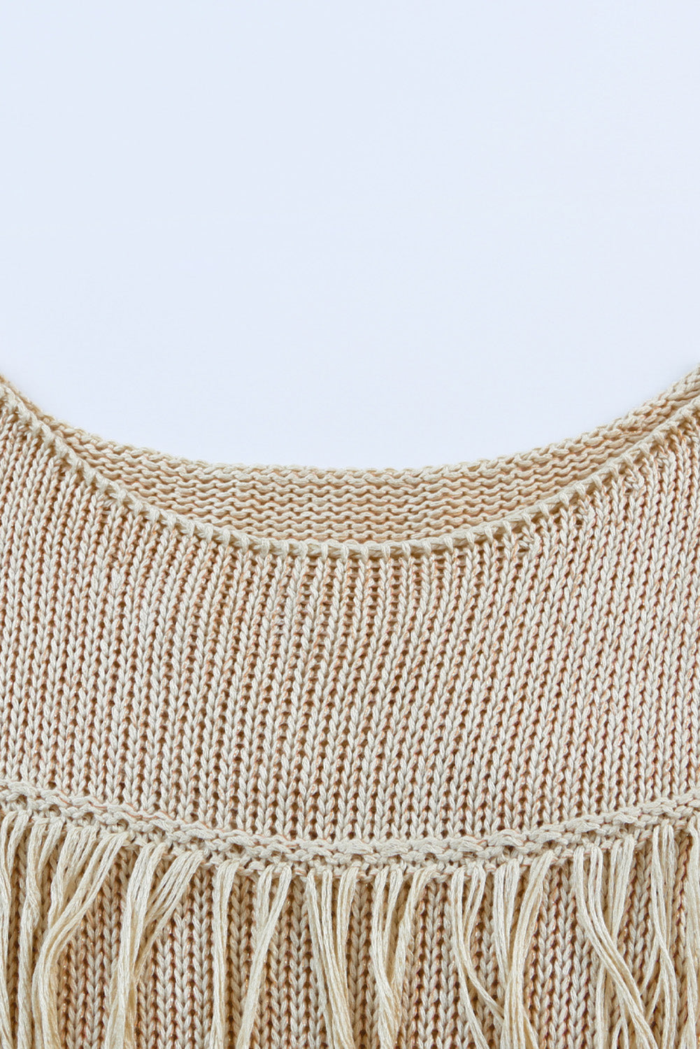 Khaki Crochet Knitted Fringed Short Sleeve Top
